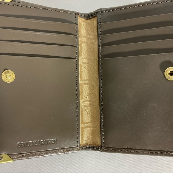 LODIS Brown Crocs Leather Bifold Sm Wallet Gold Hardware, 8 Card Slots Zip Area - Picture 4 of 16